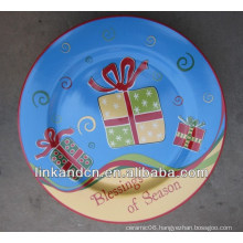 KC-02543blessing ceramic hand painted christmas plates,funny round flat pizza/cake plates